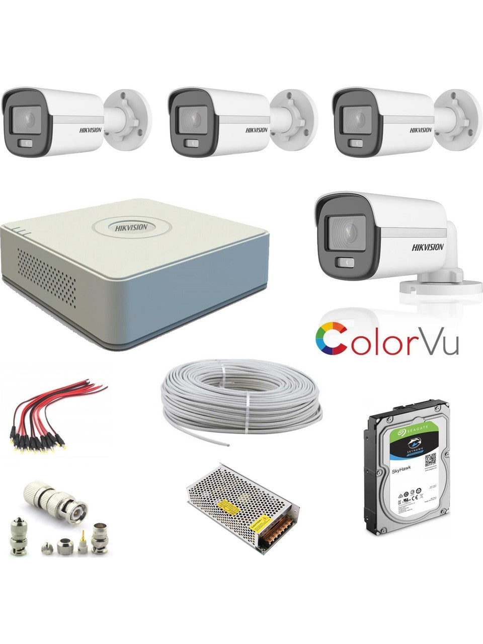 Hikvision Hıkvısıon Colorvu 4lü 2mp Set Gece Renkli Sesli Görüntü 500GB HDD