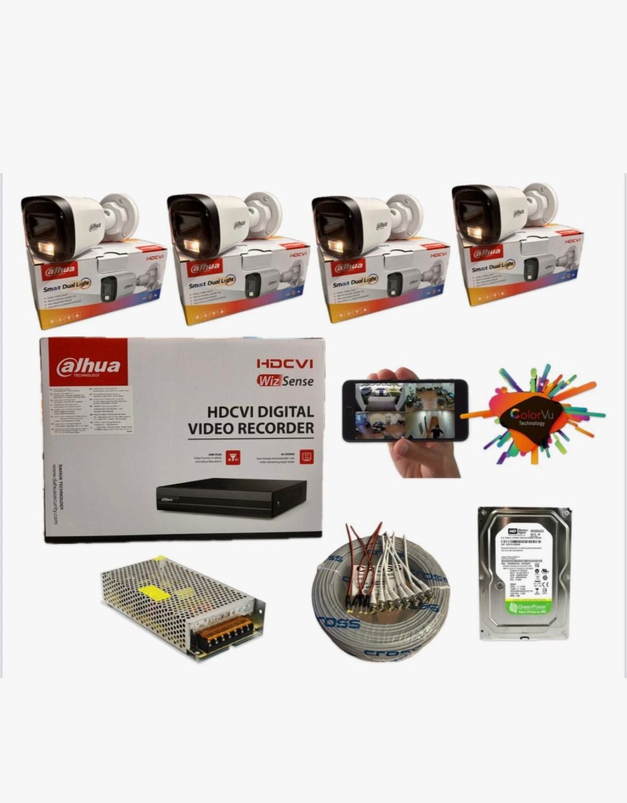 Dahua 4 Kameralı Gece Renkli Güvenlik Kamera Sistemi 2 Mp 1080P Hd 500 GB HDD